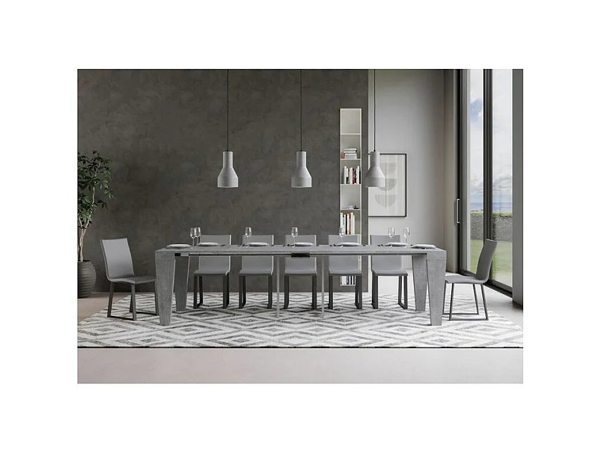 Sambo uitschuifbare houten console 90x40/196 of 90x40/300 cm-Kleur Cementgrijs-Steun 4 voet-Verlengsnoeren 5 uitbreidingen
