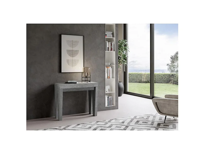 Sambo uitschuifbare houten console 90x40/196 of 90x40/300 cm-Kleur Cementgrijs-Steun 4 voet-Verlengsnoeren 5 uitbreidingen