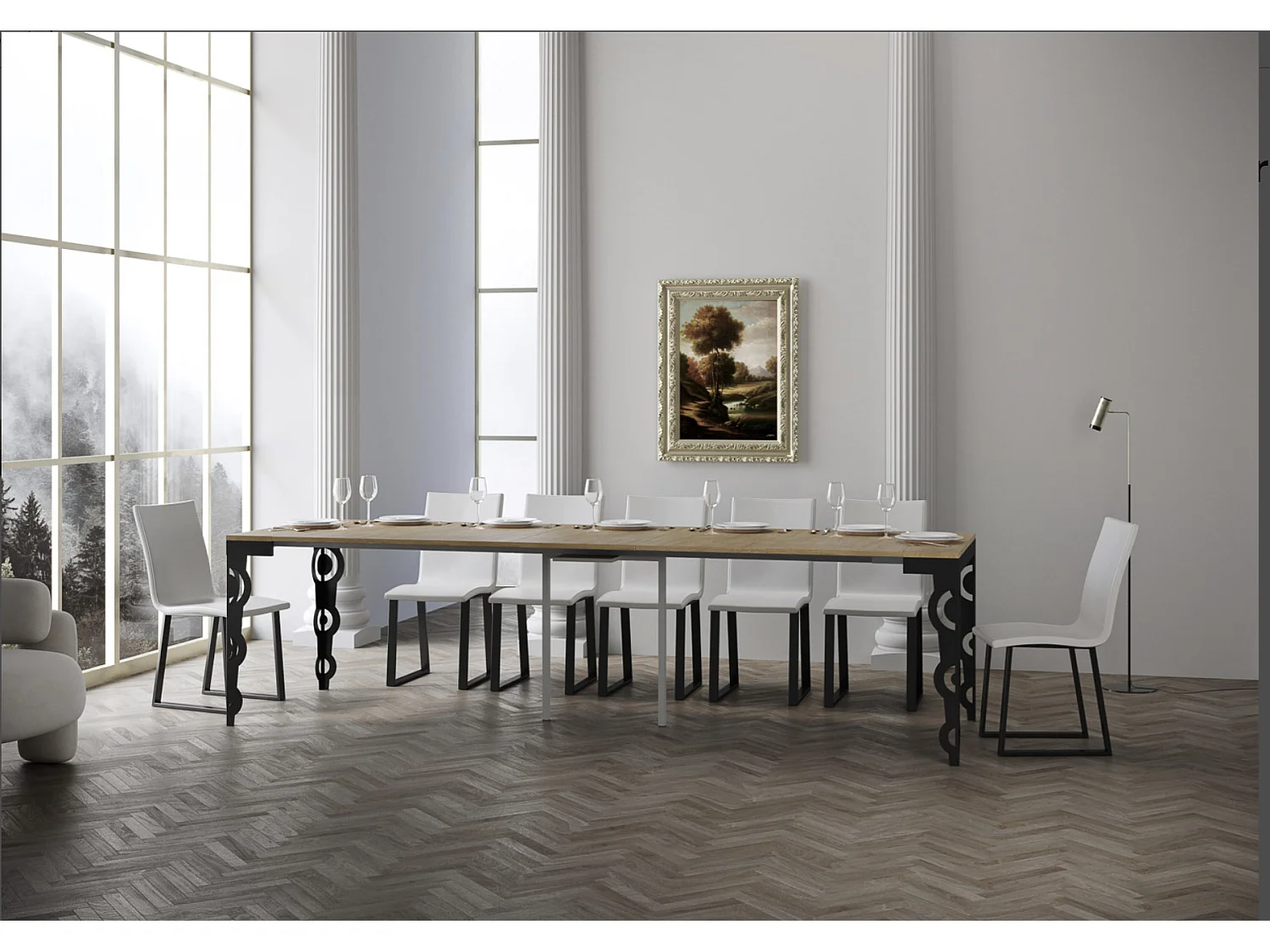 Console extensible style orientale Agadir 90x40-196 ou 90x40-300-Couleur Naturel-5 rallonges