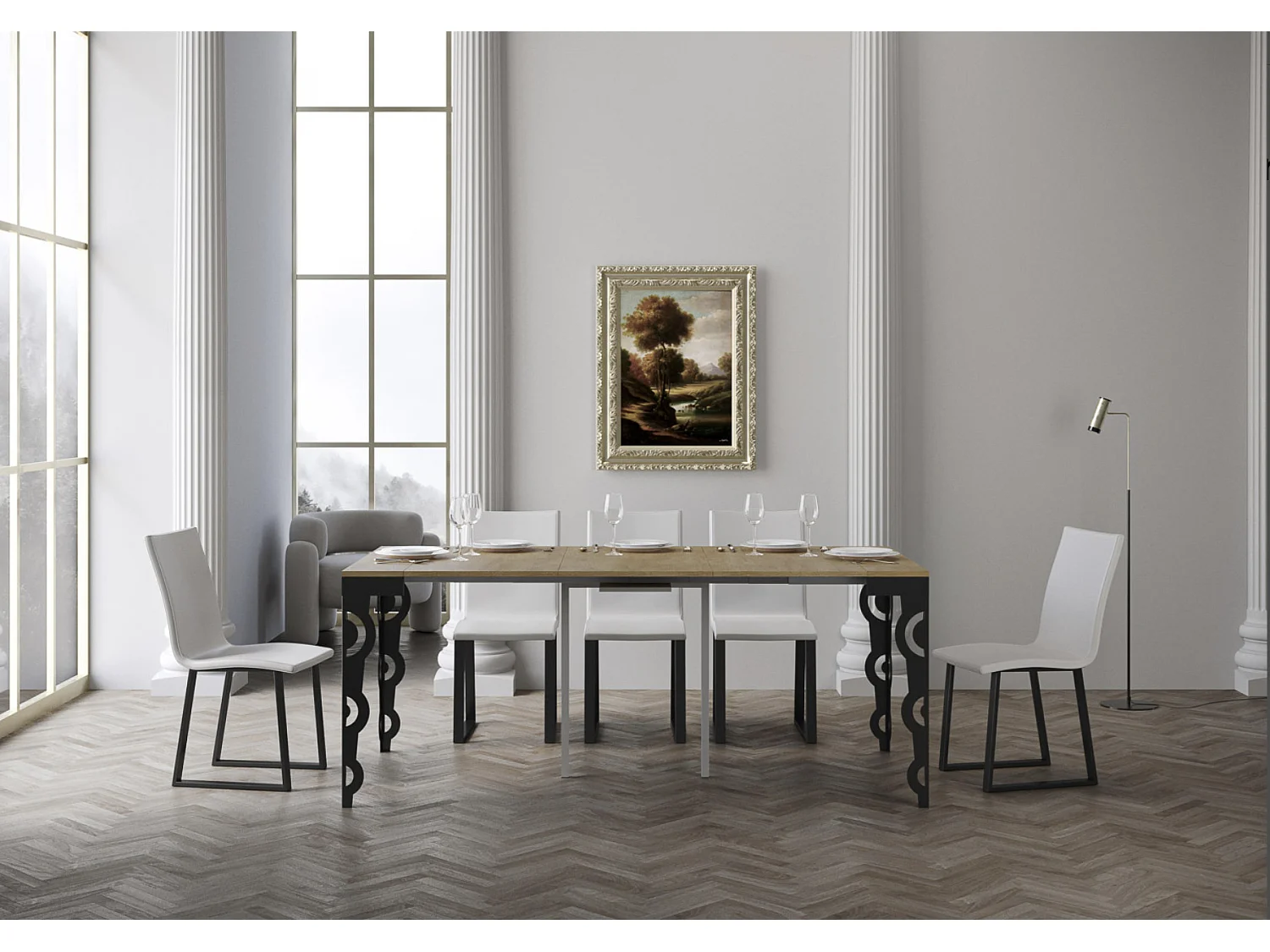 Console extensible style orientale Agadir 90x40-196 ou 90x40-300-Couleur Naturel-5 rallonges