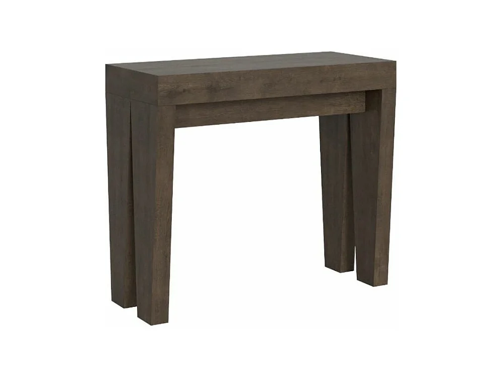 Consola extensible de madera Sambo 90x40/196 o 90x40/300 cm-Color Marrón-Soporte 2 pies-Alargaderas 5 extensiones