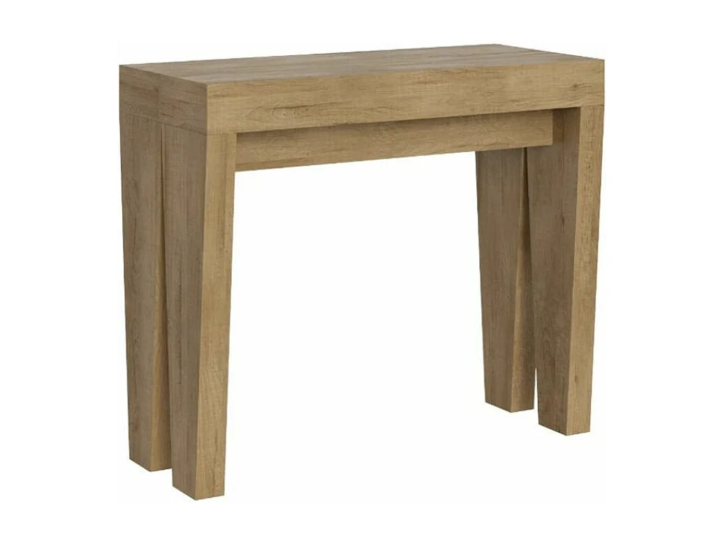 Consola extensible de madera Sambo 90x40/196 o 90x40/300 cm-Color Natural-Soporte 4 pies-Alargaderas 5 extensiones