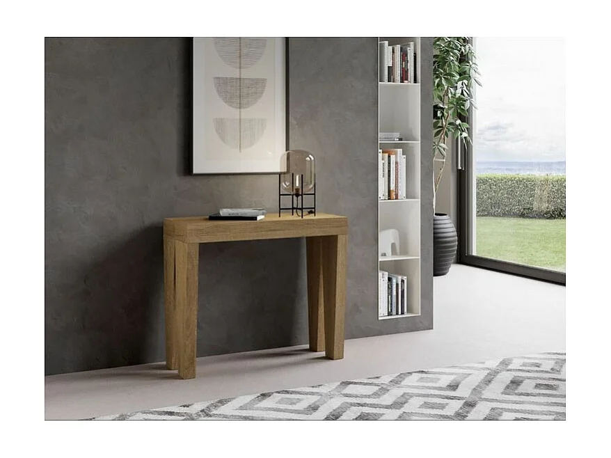 Console extensible en bois Sambo 90x40-196 ou 90x40-300-Couleur Naturel-Support 4 pieds-5 rallonges