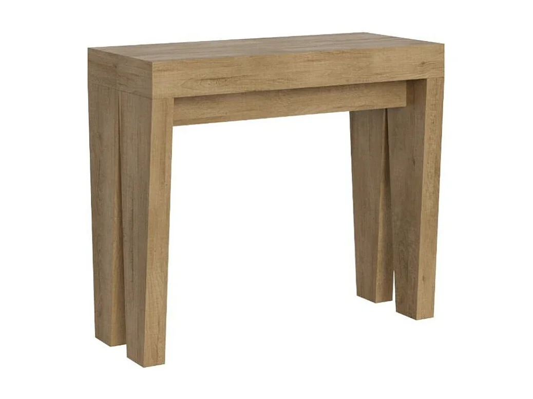 Console extensible en bois Sambo 90x40-196 ou 90x40-300-Couleur Naturel-Pied et support sur roulettes-3 rallonges