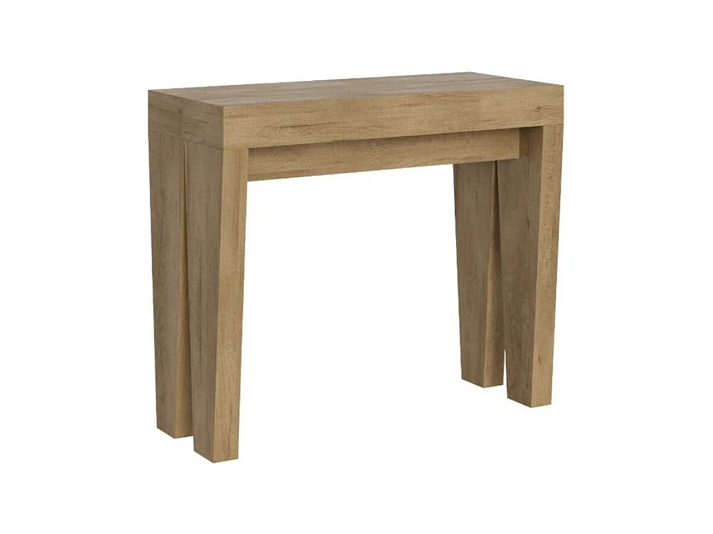 Consola extensible de madera Sambo 90x40/196 o 90x40/300 cm-Color Natural-Base y soporte con ruedas-Alargaderas 3 extensiones