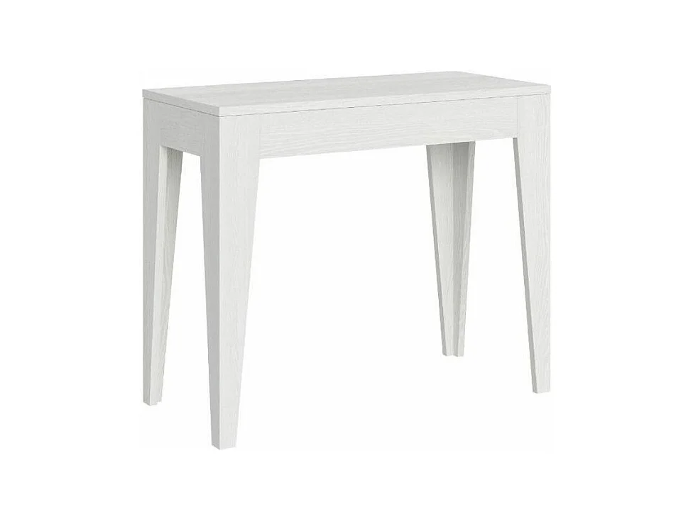 Console extensible moderne en bois Kanda 90x42-198 ou 90x42-302-Couleur Blanc-Support 4 pieds-3 rallonges
