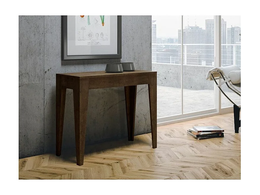 Console extensible moderne en bois Kanda 90x42-198 ou 90x42-302-Couleur Marron-Support 4 pieds-3 rallonges