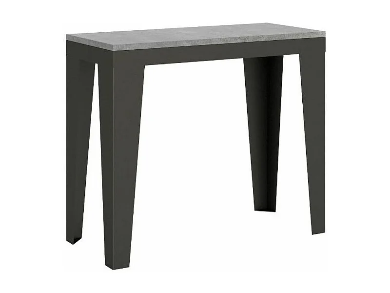 Console extensible gris béton et pieds métal anthracite 14 personnes 40 à 300cm Faye