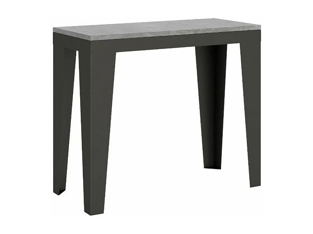 Console extensible gris béton et pieds métal anthracite 14 personnes 40 à 300cm Faye