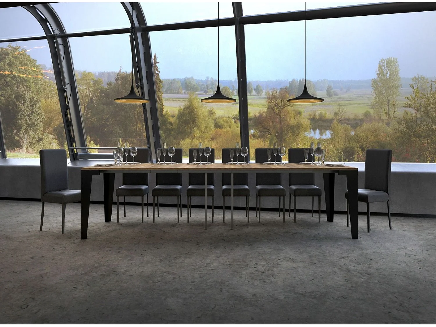 Console extensible gris béton et pieds métal anthracite 14 personnes 40 à 300cm Faye