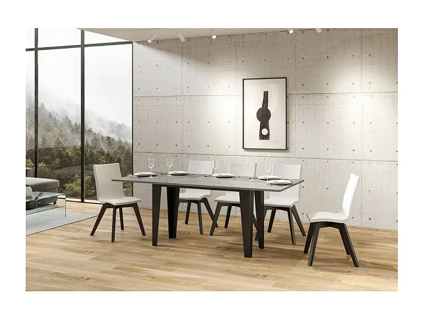 Console extensible gris béton et pieds métal anthracite 14 personnes 40 à 300cm Faye