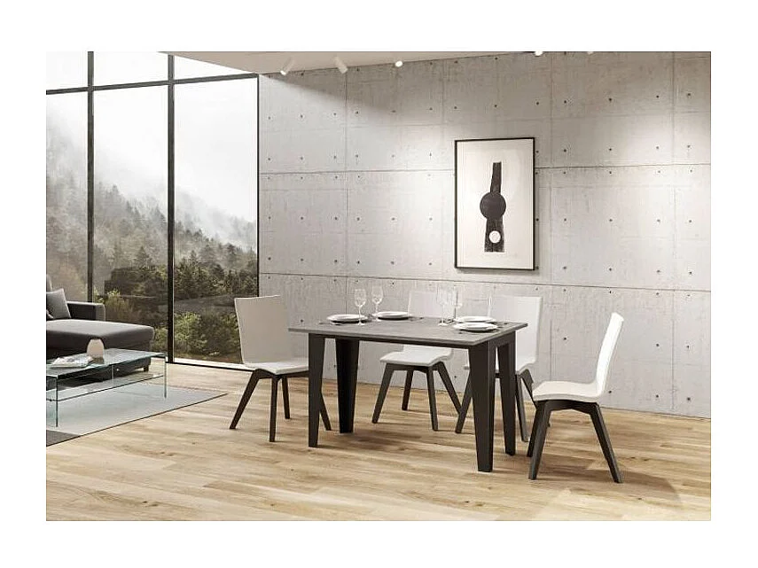 Consola extensible gris hormigón y patas de metal antracita para 14 personas de 40 a 300 cm Faye