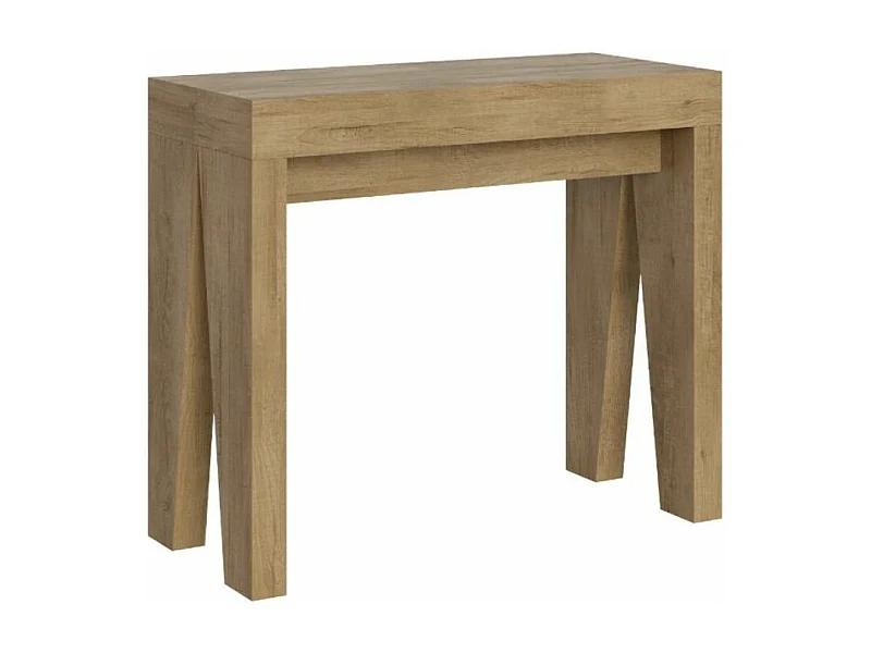 Console extensible en bois moderne 90x40-196 ou 90x40-300 Naxo-Couleur Naturel-Pied et support sur roulettes-3 rallonges