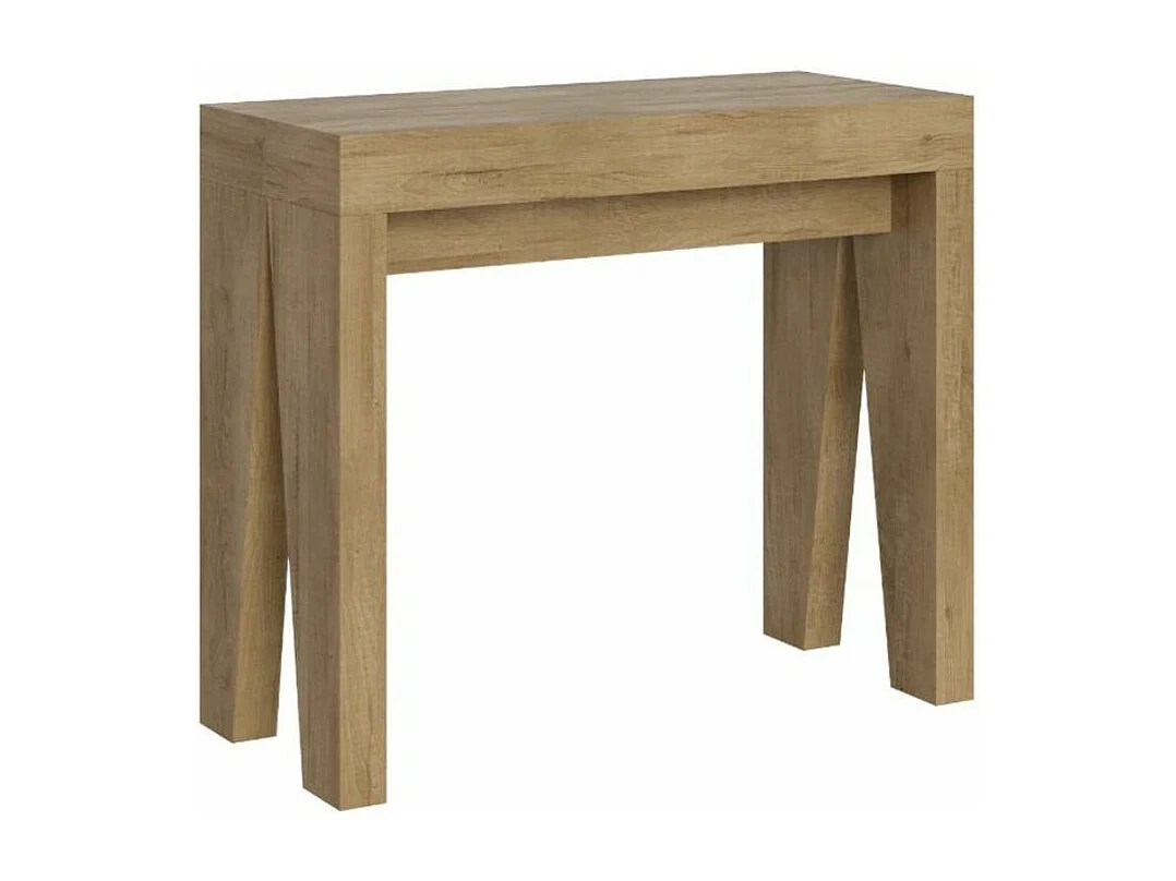 Console extensible en bois moderne 90x40-196 ou 90x40-300 Naxo-Couleur Naturel-Pied et support sur roulettes-3 rallonges