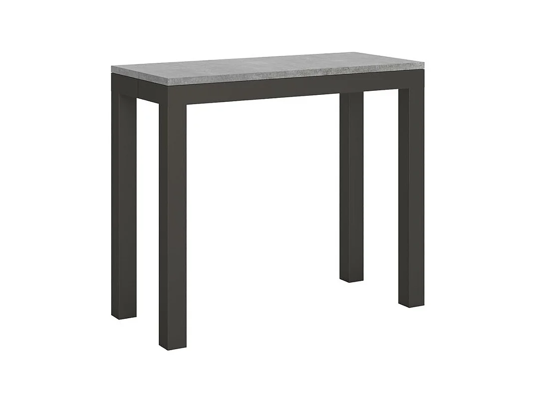 Console extensible bois et acier anthracite Monteros 90x40-196 ou 90x40-300-Couleur Gris ciment-Pied et support sur roulettes-3 rallonges