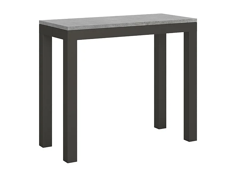 Uitschuifbare console in hout en antraciet staal Monteros 90x40/196 of 90x40/300 cm-Kleur Cementgrijs-Voet en steun op zwenkwielen-Verlengsnoeren 3 uitbreidingen