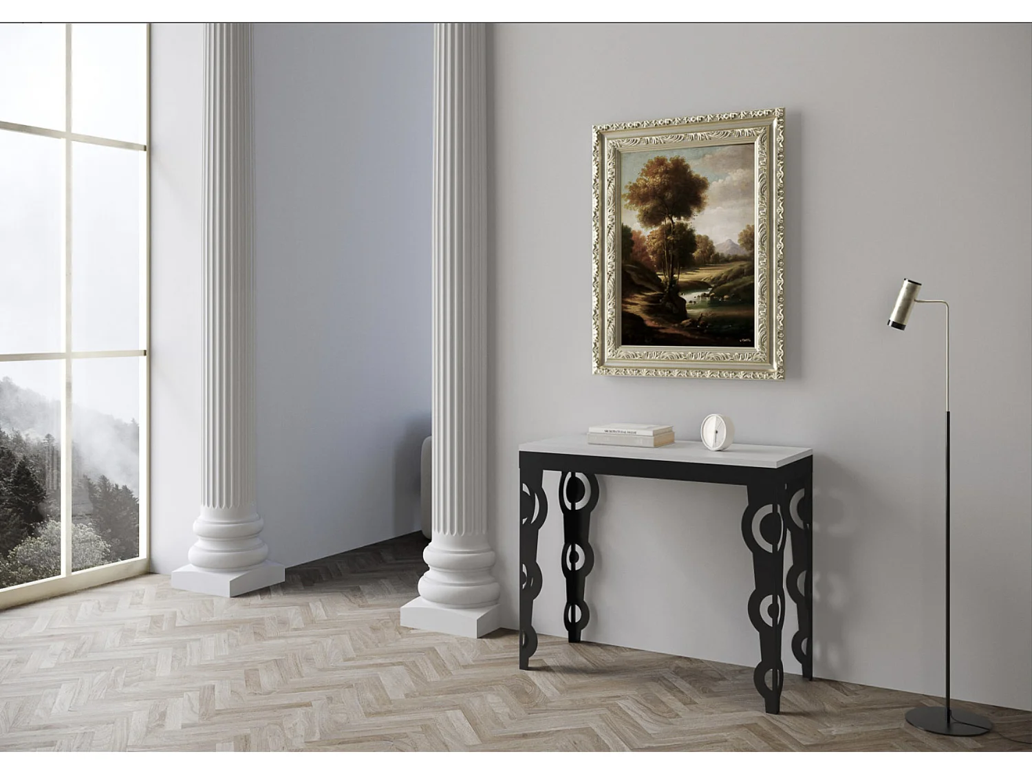 Consola extensible estilo oriental Agadir 90x40/196 o 90x40/300 cm-Color Blanco-Alargaderas 3 extensiones