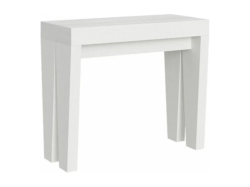 Console extensible en bois Sambo 90x40-196 ou 90x40-300-Couleur Blanc-Support 4 pieds-5 rallonges
