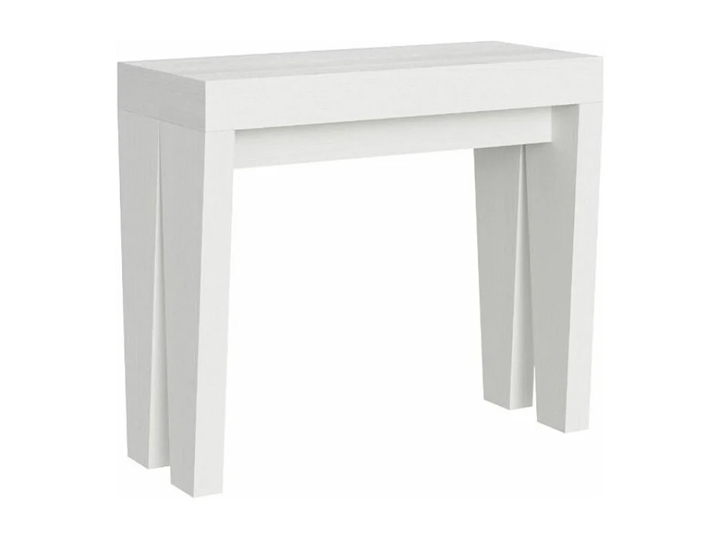 Console extensible en bois Sambo 90x40-196 ou 90x40-300-Couleur Blanc-Support 4 pieds-5 rallonges