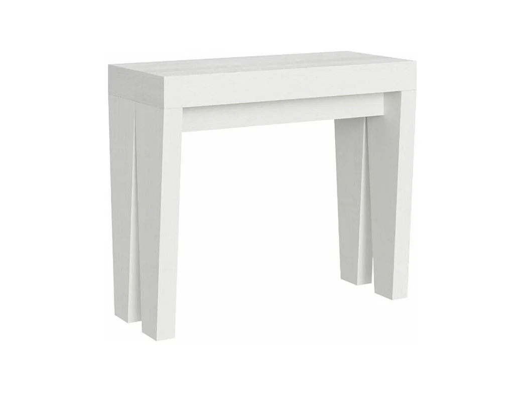 Console extensible en bois Sambo 90x40-196 ou 90x40-300-Couleur Blanc-Support 4 pieds-5 rallonges