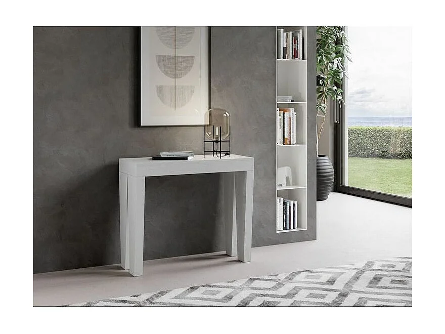 Sambo uitschuifbare houten console 90x40/196 of 90x40/300 cm-Kleur Wit-Steun 4 voet-Verlengsnoeren 5 uitbreidingen