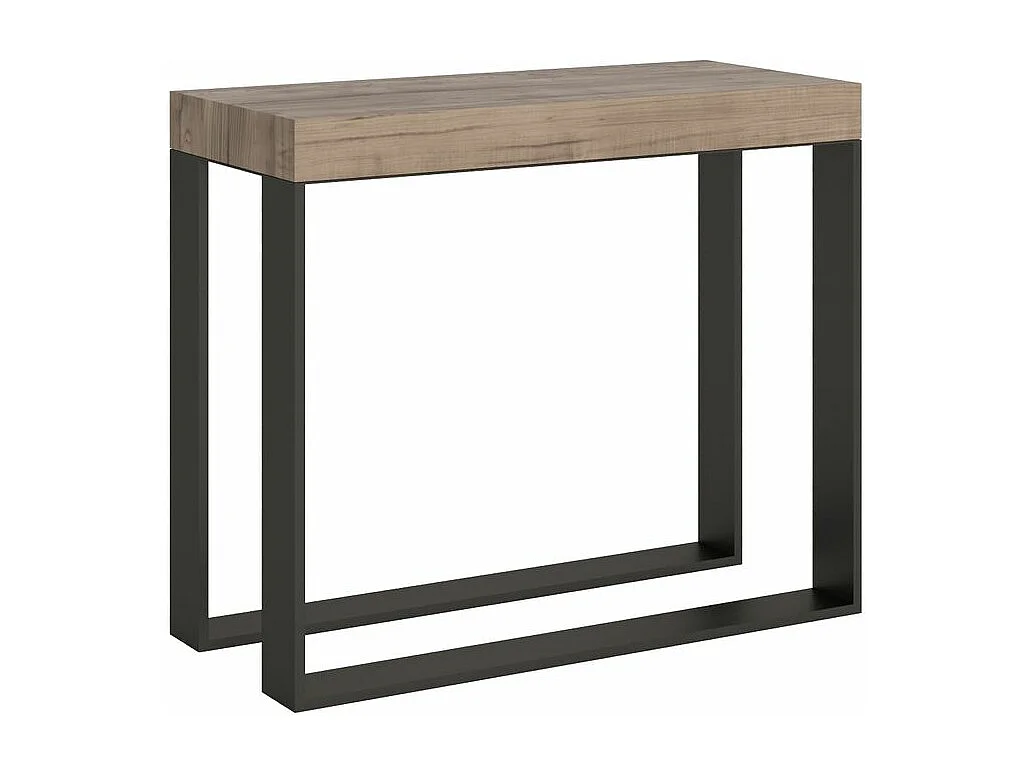 Console extensible bois et 2 pieds acier anthracite Elatra 90x40-196 ou 90x40-300-Couleur Naturel-Support 4 pieds-5 rallonges fines