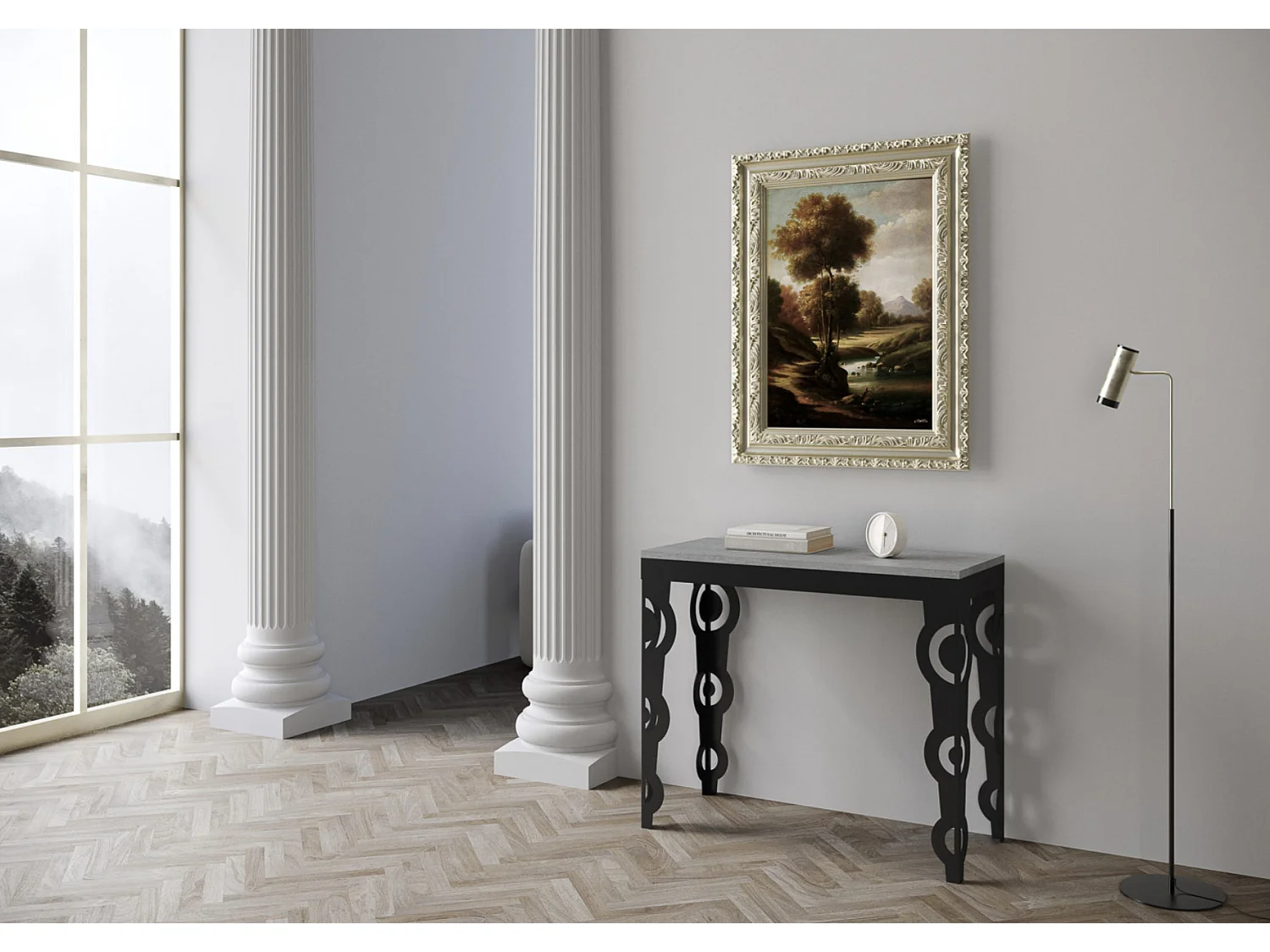 Console extensible style orientale Agadir 90x40-196 ou 90x40-300-Couleur Gris ciment-3 rallonges