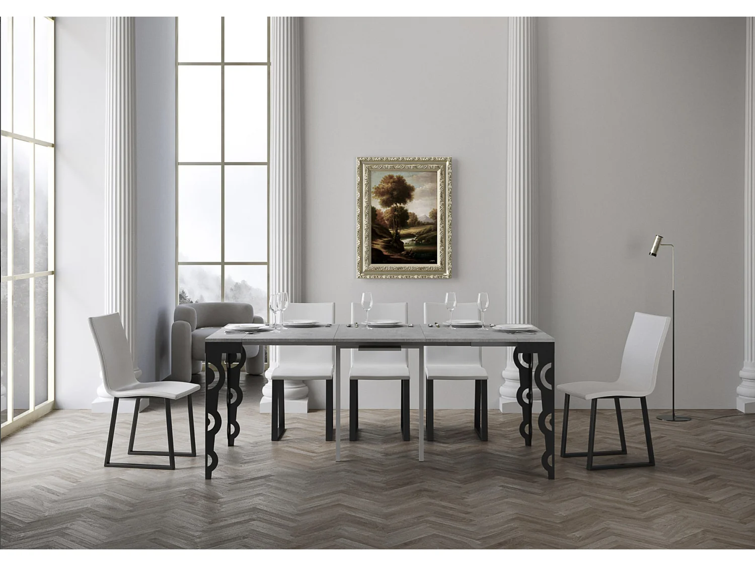 Console extensible style orientale Agadir 90x40-196 ou 90x40-300-Couleur Gris ciment-3 rallonges