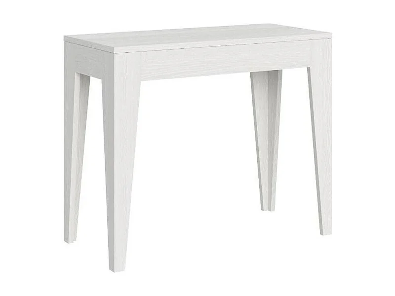 Console extensible moderne en bois Kanda 90x42-198 ou 90x42-302-Couleur Blanc-Pied et support sur roulettes-3 rallonges