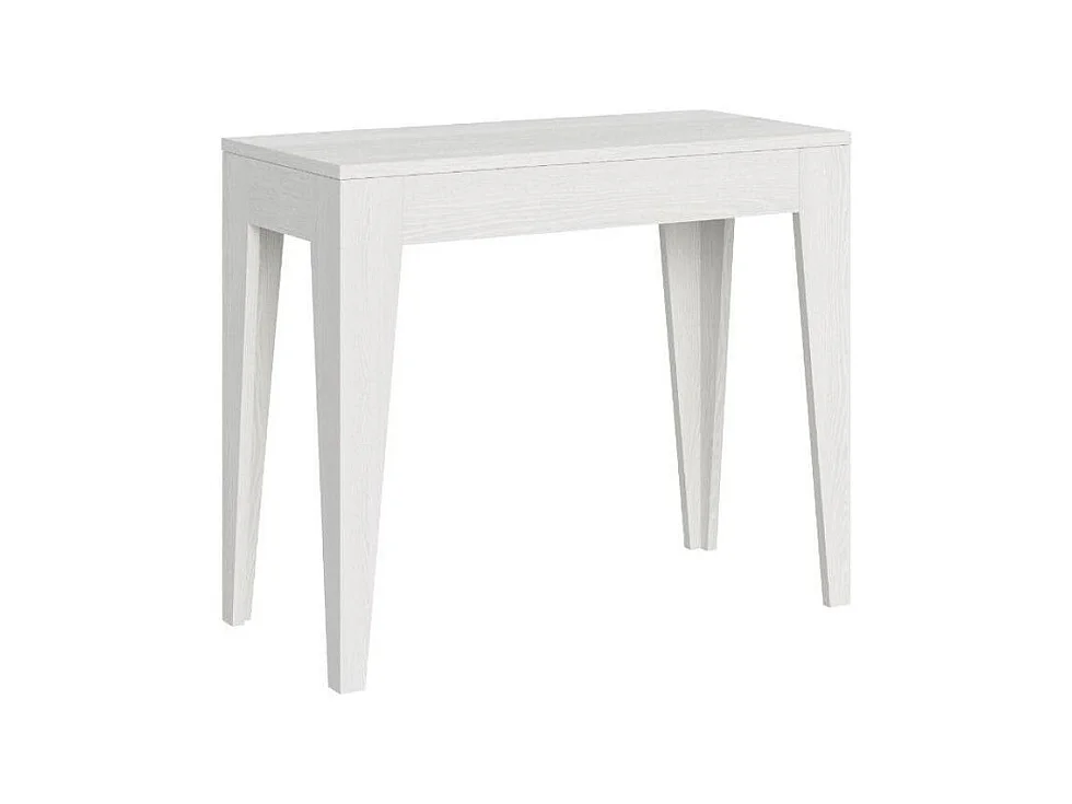 Console extensible moderne en bois Kanda 90x42-198 ou 90x42-302-Couleur Blanc-Pied et support sur roulettes-3 rallonges
