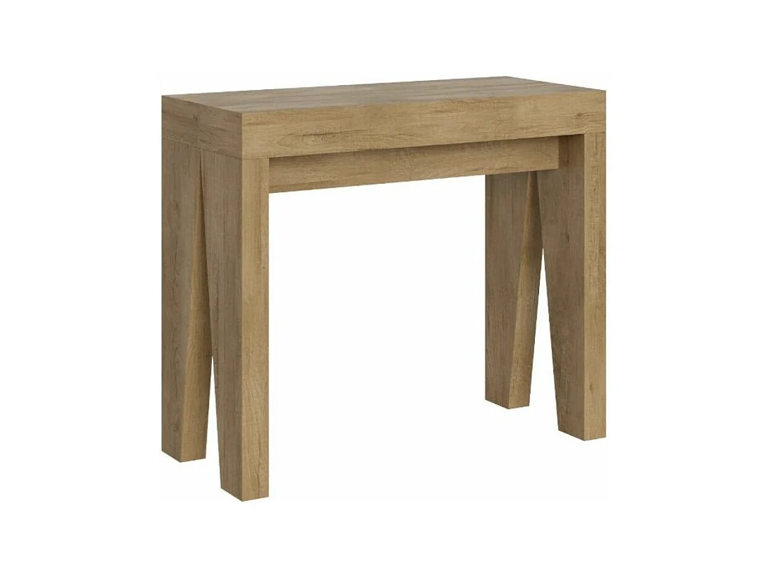 Console extensible en bois moderne 90x40-196 ou 90x40-300 Naxo-Couleur Naturel-Support 2 pieds-3 rallonges