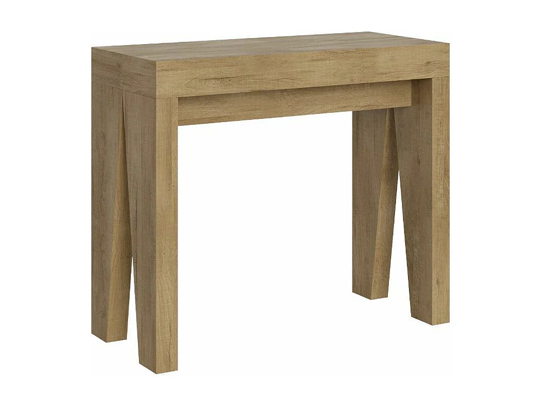 Console extensible en bois moderne 90x40-196 ou 90x40-300 Naxo-Couleur Naturel-Support 2 pieds-3 rallonges