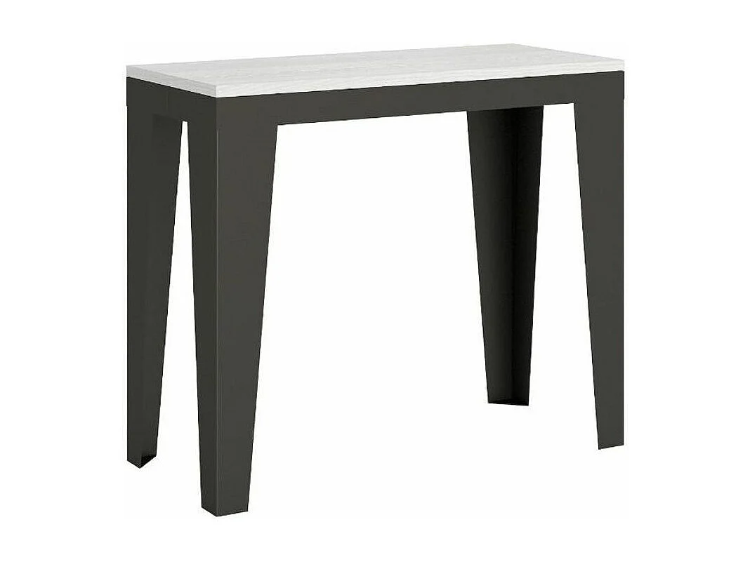 Console extensible frêne blanc et pieds métal anthracite 14 personnes 40 à 300cm Faye