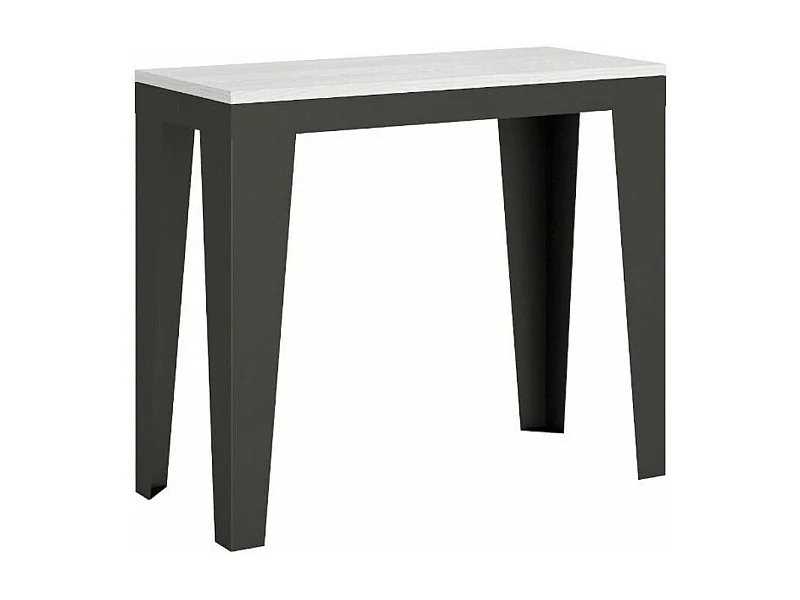 Console extensible frêne blanc et pieds métal anthracite 14 personnes 40 à 300cm Faye