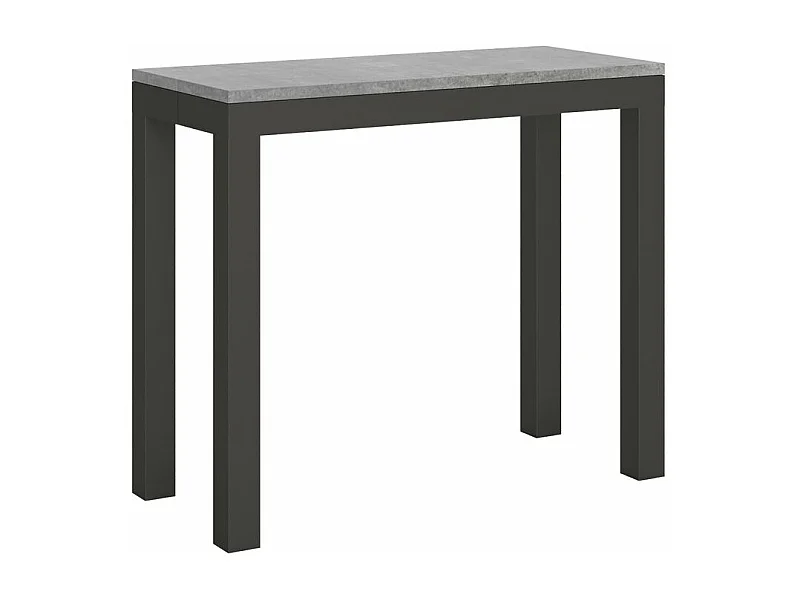 Uitschuifbare console in hout en antraciet staal Monteros 90x40/196 of 90x40/300 cm-Kleur Cementgrijs-Steun 4 voet-Verlengsnoeren 3 uitbreidingen