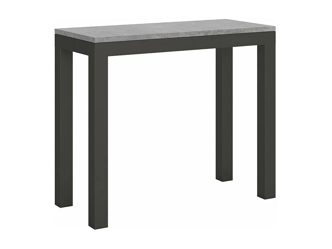 Console extensible bois et acier anthracite Monteros 90x40-196 ou 90x40-300-Couleur Gris ciment-Support 4 pieds-3 rallonges