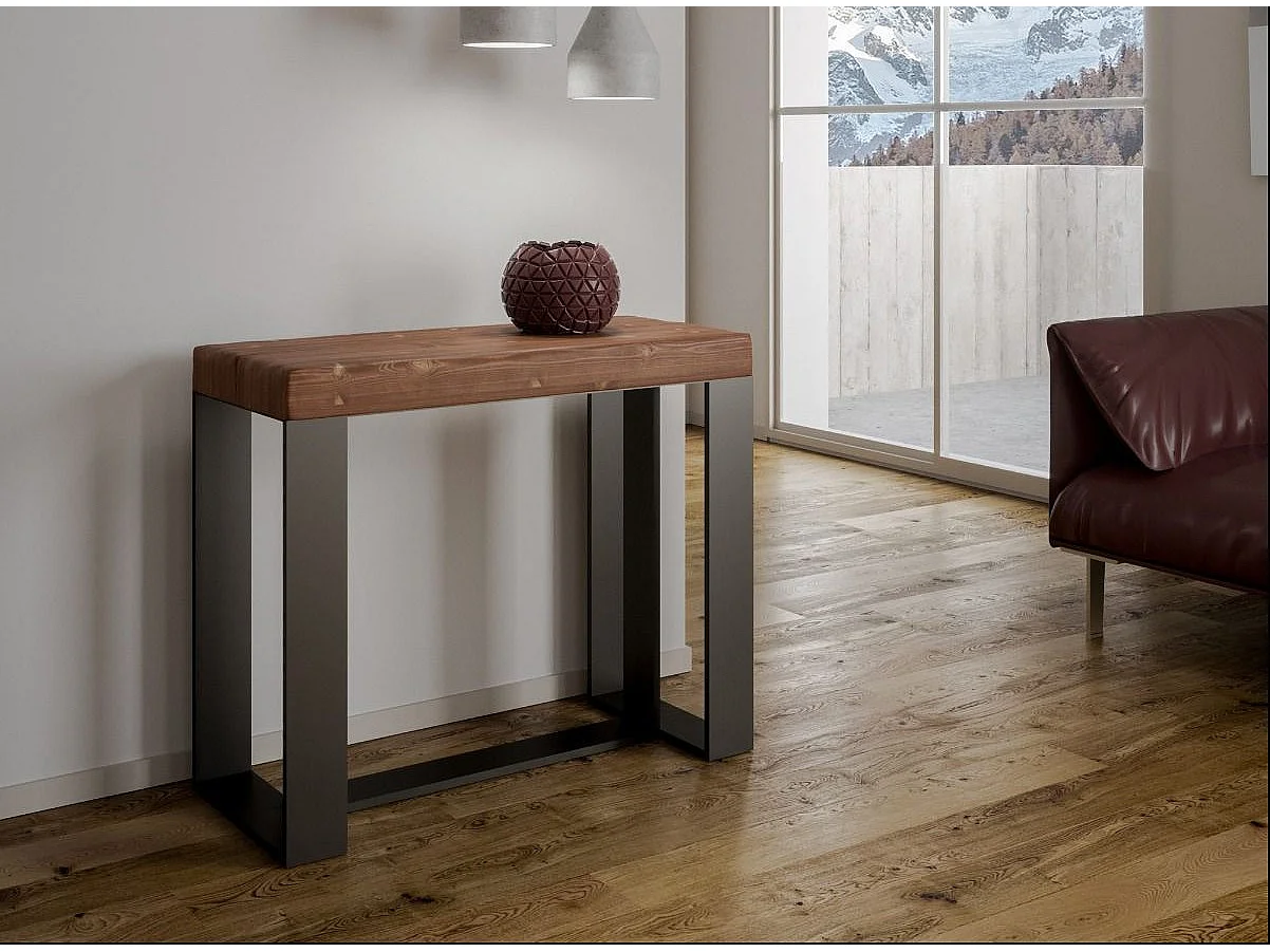 Consola extensible de pino macizo y patas de metal antracita para 14 personas de 40 a 300 cm Fonja