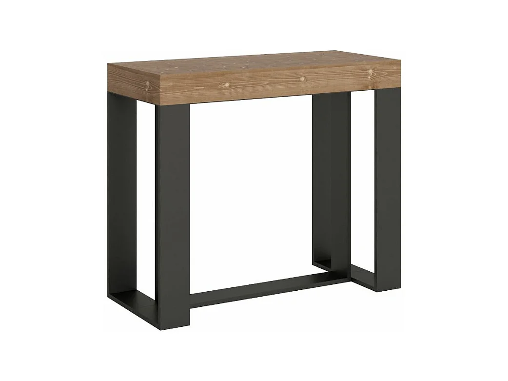 Console extensible pin massif et pieds métal anthracite 14 personnes 40 à 300cm Fonja