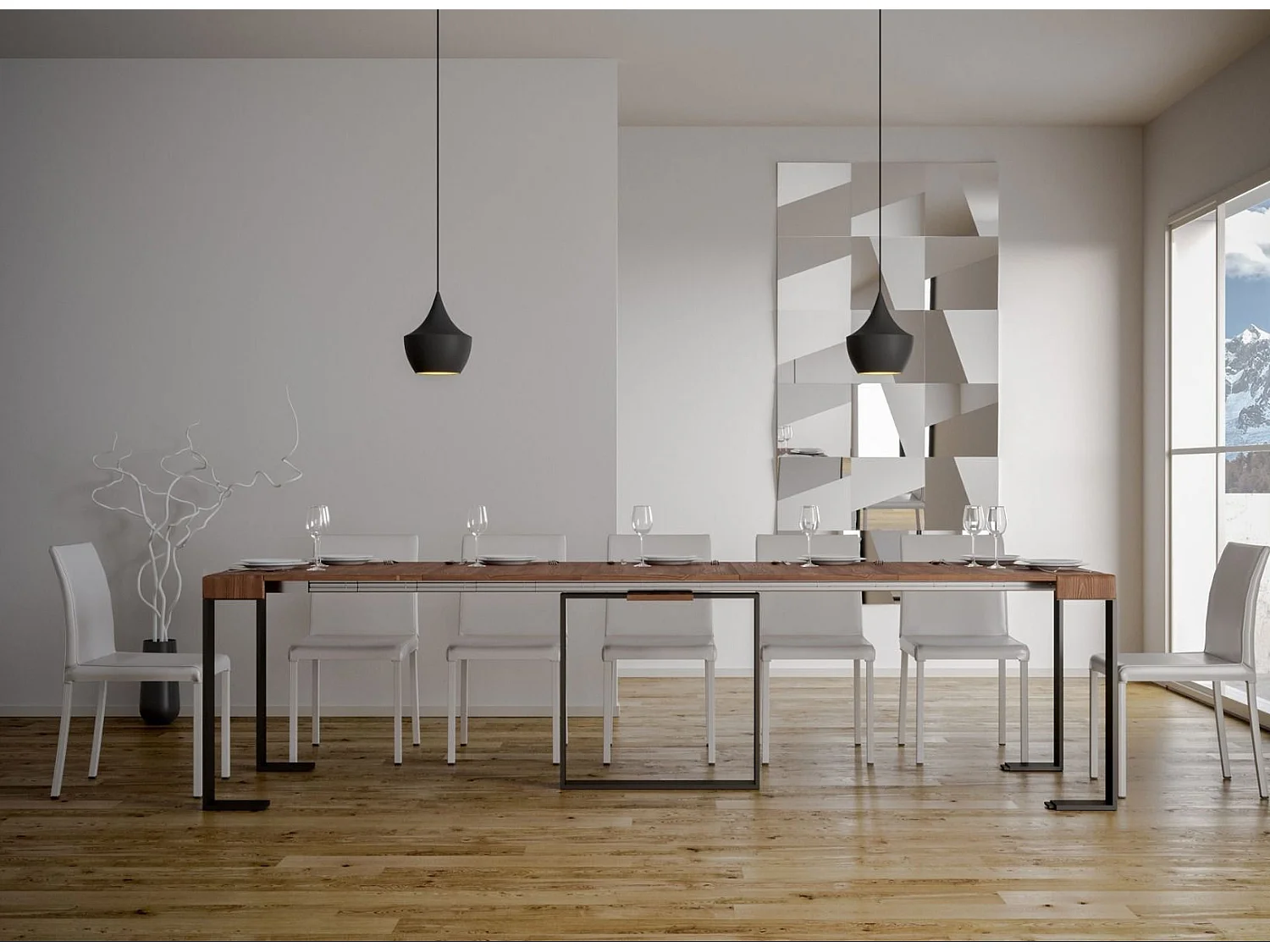 Console extensible pin massif et pieds métal anthracite 14 personnes 40 à 300cm Fonja