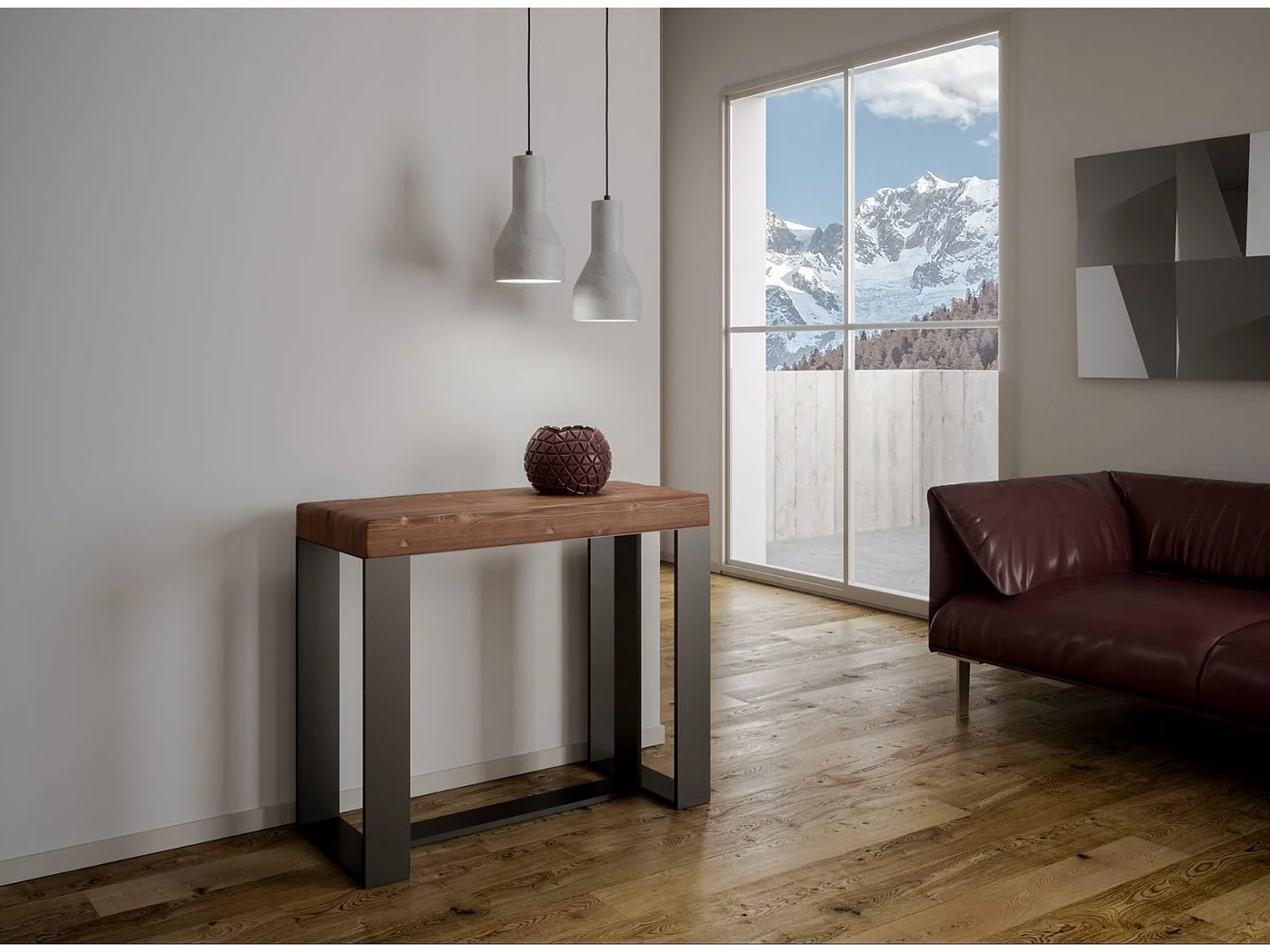 Console extensible pin massif et pieds métal anthracite 14 personnes 40 à 300cm Fonja