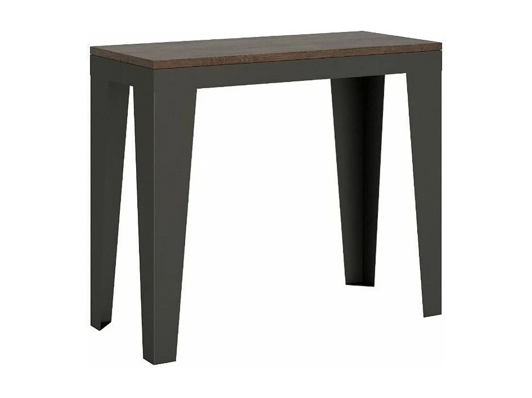 Console extensible bois foncé et pieds métal anthracite 14 personnes 40 à 300cm Faye