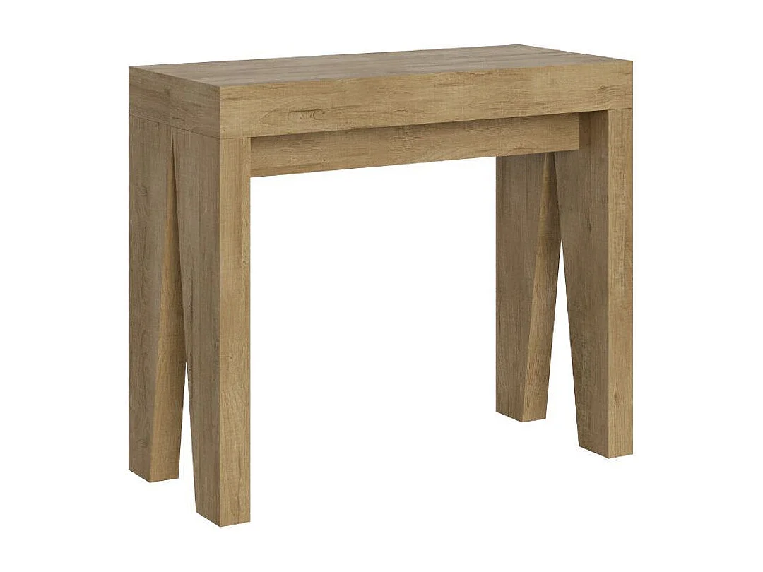 Console extensible en bois moderne 90x40-196 ou 90x40-300 Naxo-Couleur Naturel-Support 4 pieds-5 rallonges