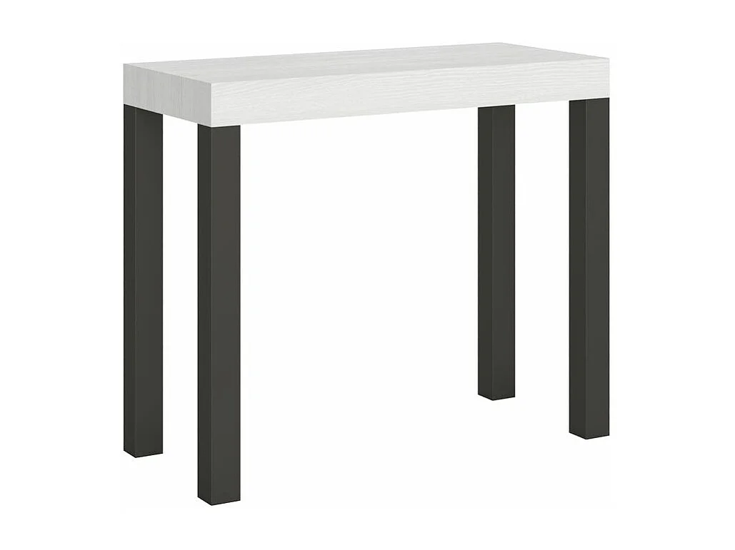 Console extensible bois et acier anthracite Elvira 90x40-196 ou 90x40-300-Couleur Blanc-Support 4 pieds-3 rallonges