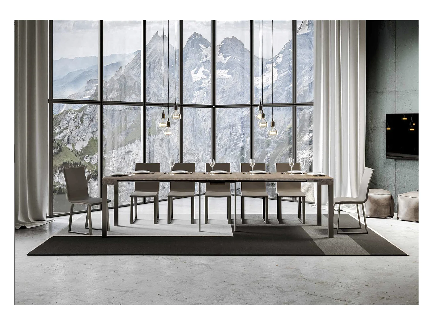 Console extensible bois et acier anthracite Elvira 90x40-196 ou 90x40-300-Couleur Blanc-Support 4 pieds-3 rallonges