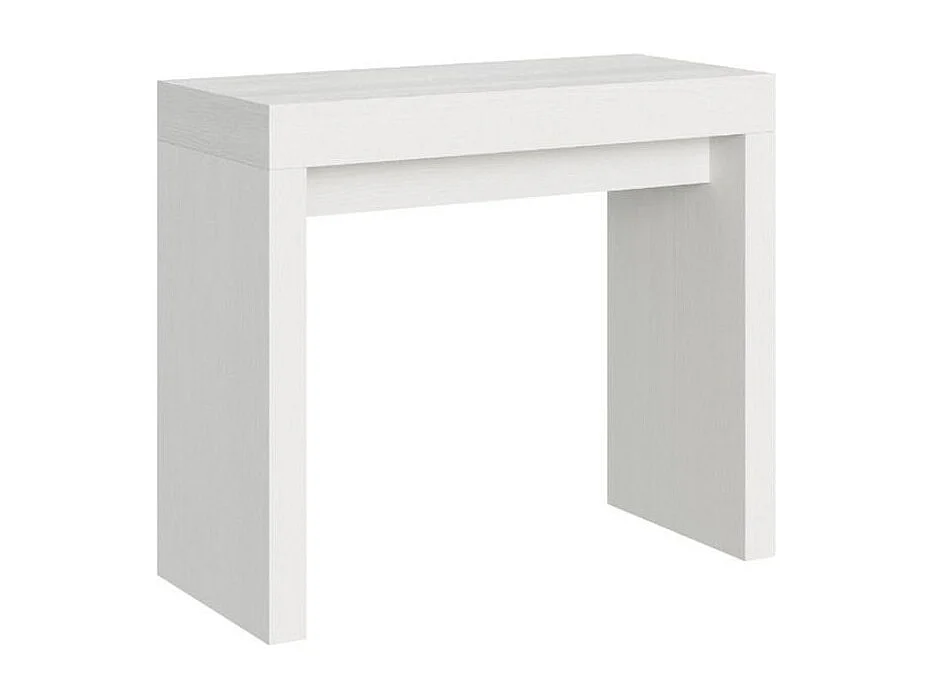 Consola extensible de madera Ribo 90x40/196 o 90x40/300 cm-Color Blanco-Base y soporte con ruedas-Alargaderas 5 extensiones