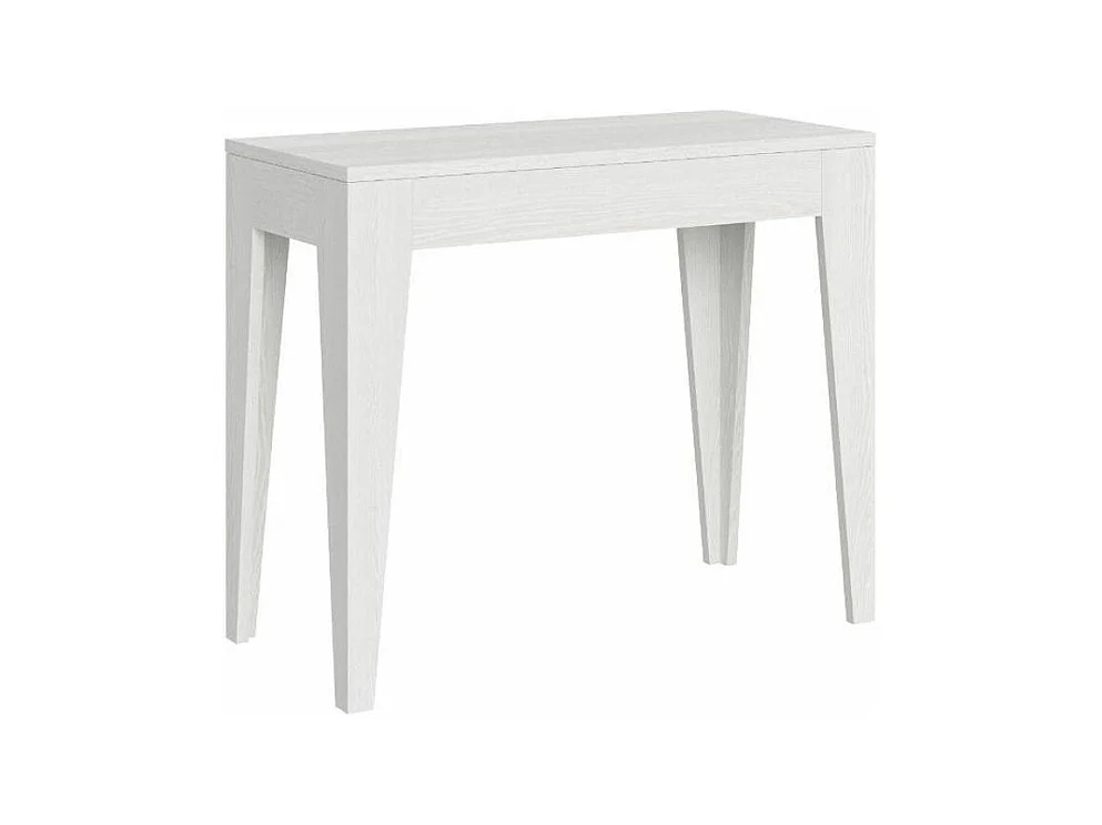 Console extensible moderne en bois Kanda 90x42-198 ou 90x42-302-Couleur Blanc-Support 4 pieds-5 rallonges