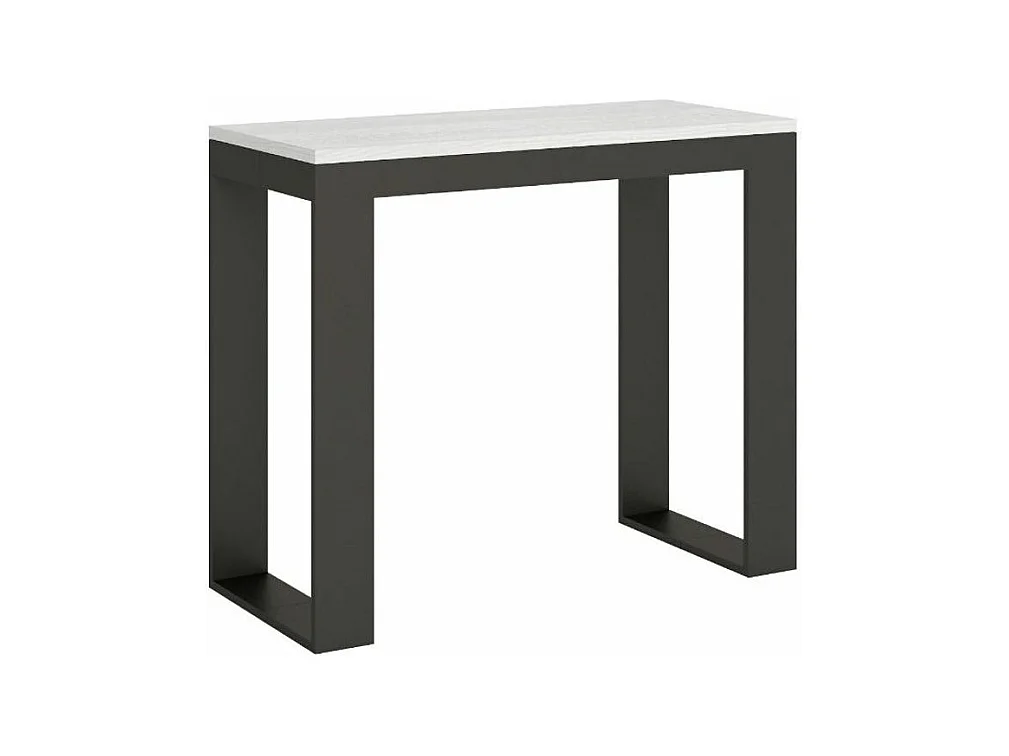 Console extensible bois et acier Tiko 90x40-196 ou 90x40-300-Couleur Blanc-Support 4 pieds-3 rallonges