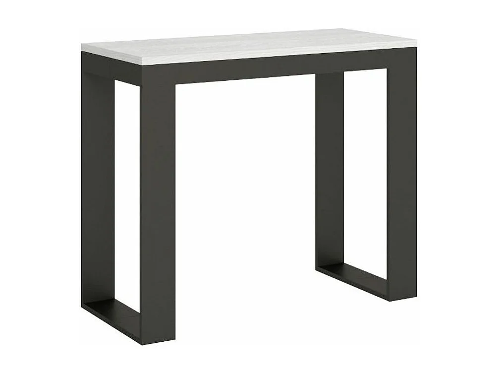 Tiko uitschuifbare houten en stalen console 90x40/196 of 90x40/300 cm-Kleur Wit-Steun 4 voet-Verlengsnoeren 3 uitbreidingen