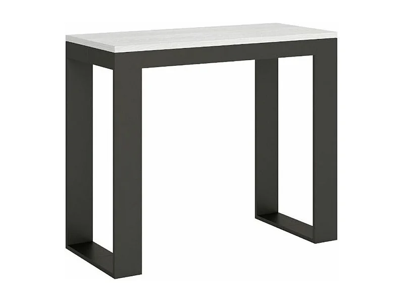 Tiko uitschuifbare houten en stalen console 90x40/196 of 90x40/300 cm-Kleur Wit-Steun 4 voet-Verlengsnoeren 3 uitbreidingen