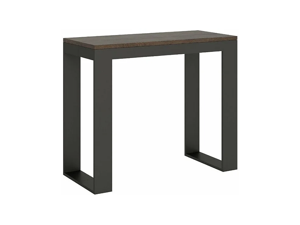 Consola extensible Tiko de madera y acero 90x40/196 o 90x40/300 cm-Color Marrón-Soporte 2 pies-Alargaderas 3 extensiones